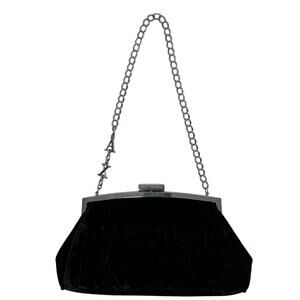 Armani Exchange Black Velvet Shoulder Bag with Chain Strap Clasp Closure